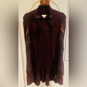 Cupio Burgundy/Brown Open-Front Cardigan